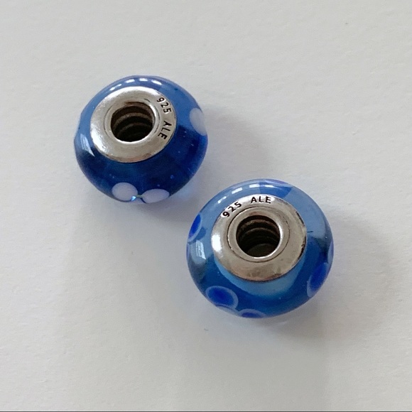 Authentic Pandora Flower Murano Glass Charms Blue - Picture 5 of 6
